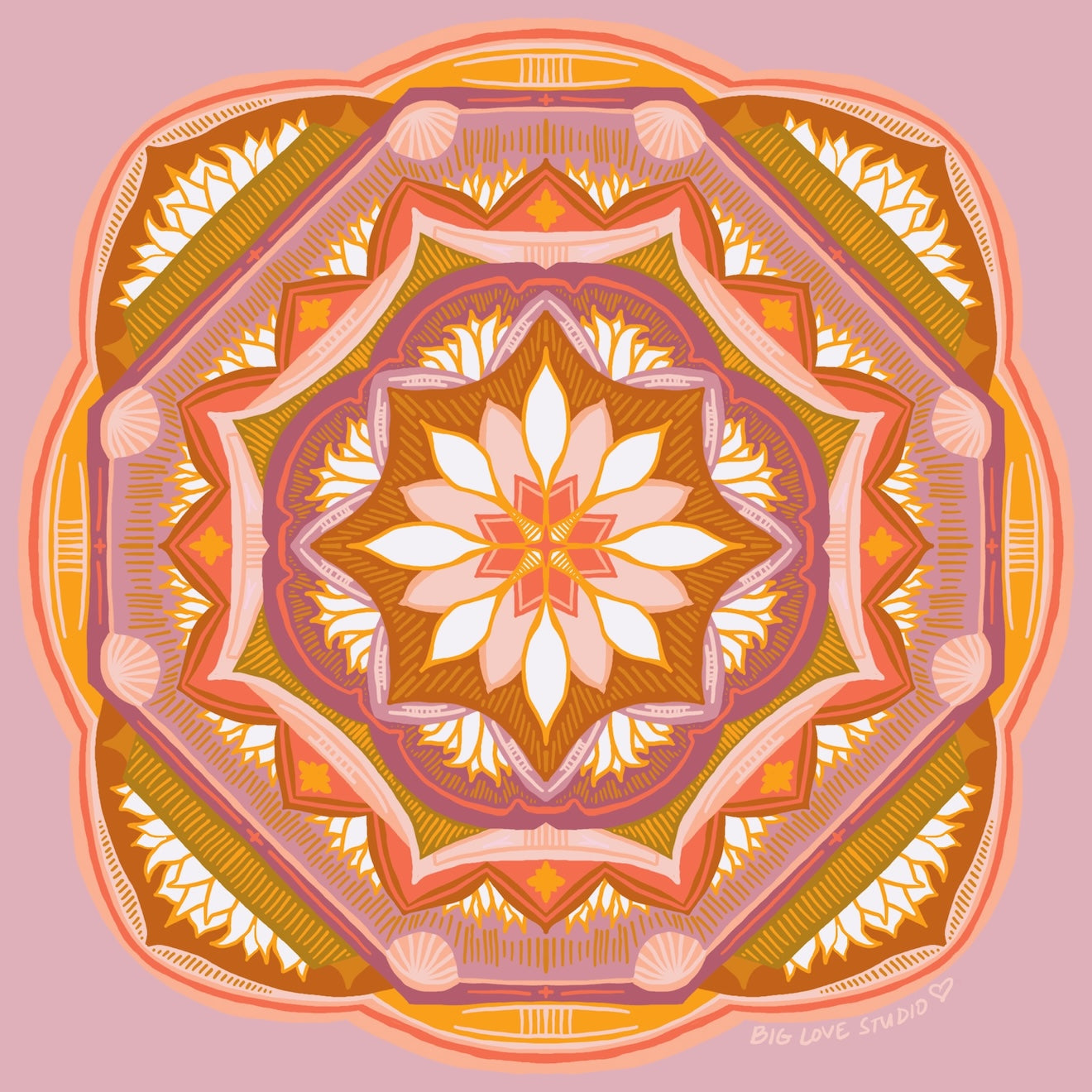 Original pink and golden mandala pattern used on the blanket