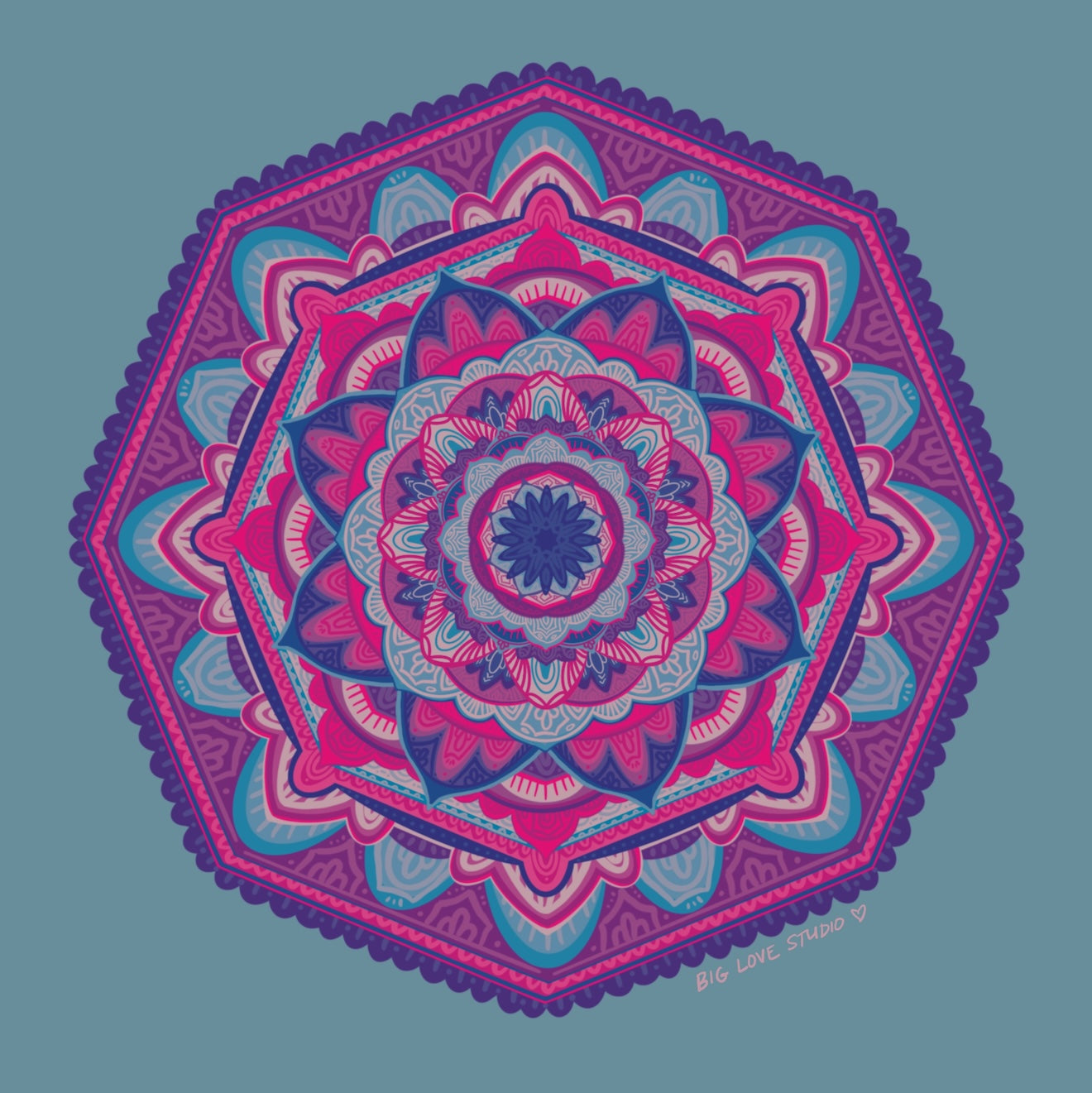 Original mandala pattern used on the blanket in blues, pinks, and purples