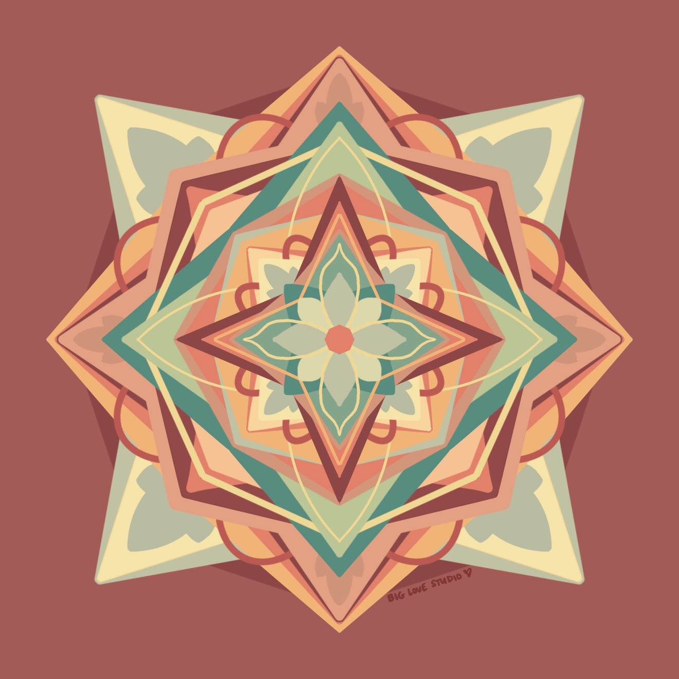 Original mandala pattern used on the blanket in muted pinks and oranges