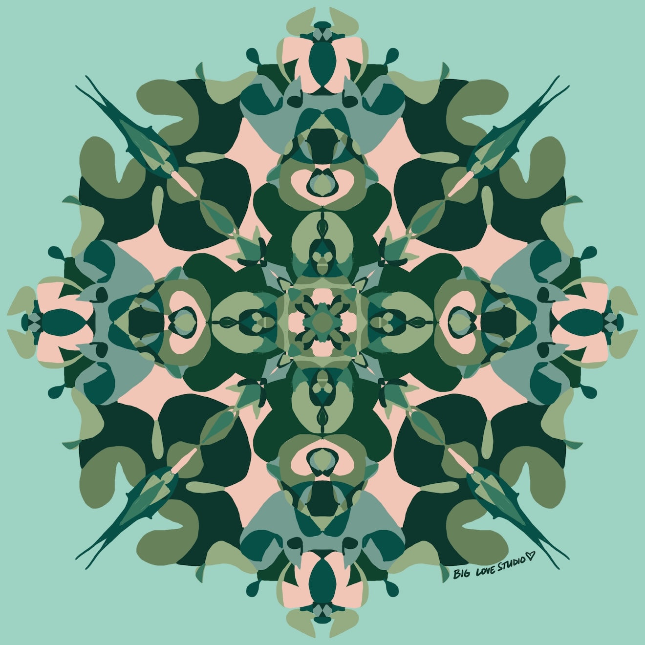 Original kaleidoscope pattern in various greens used on the blanket