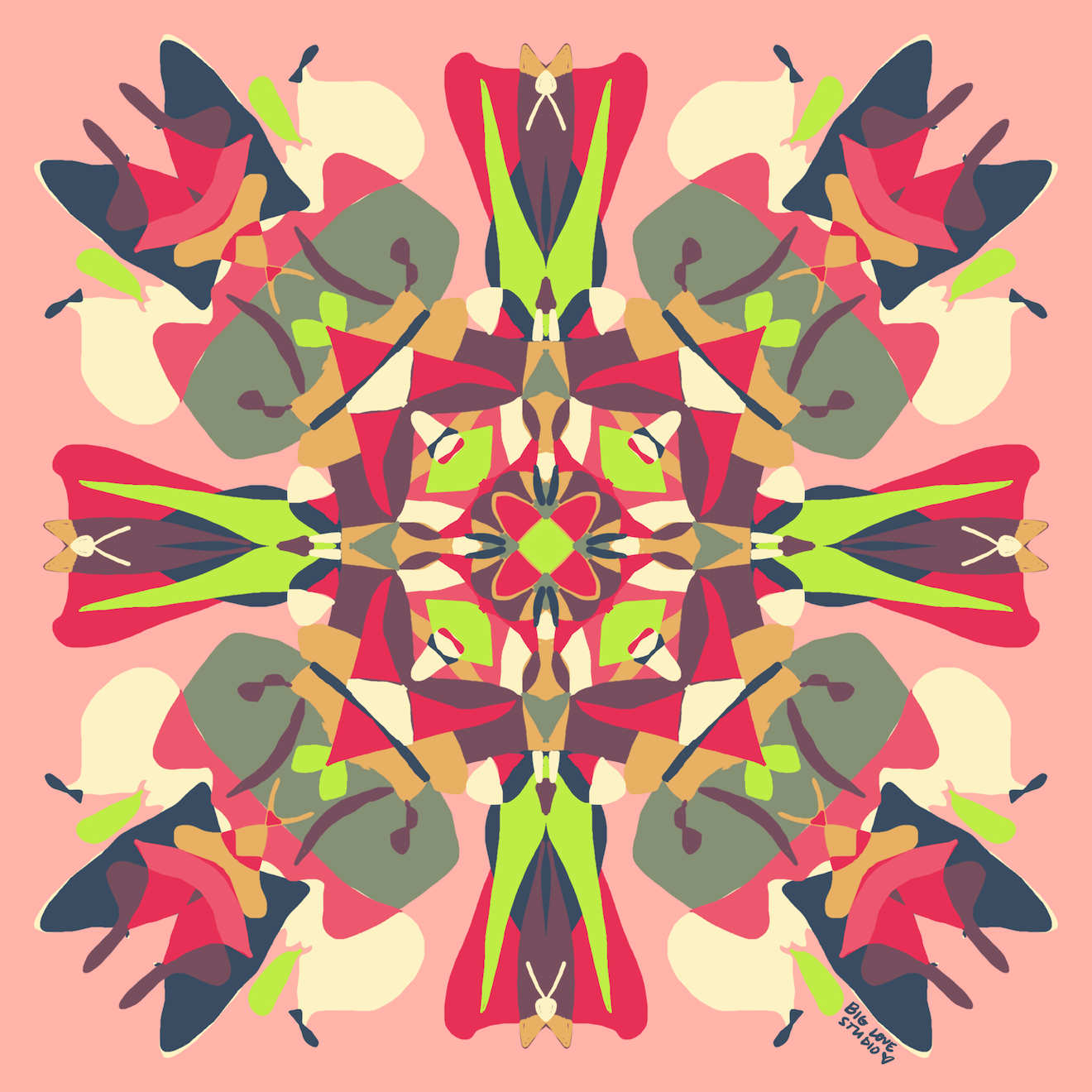 Original kaleidoscope pattern used on the blanket in pinks and green