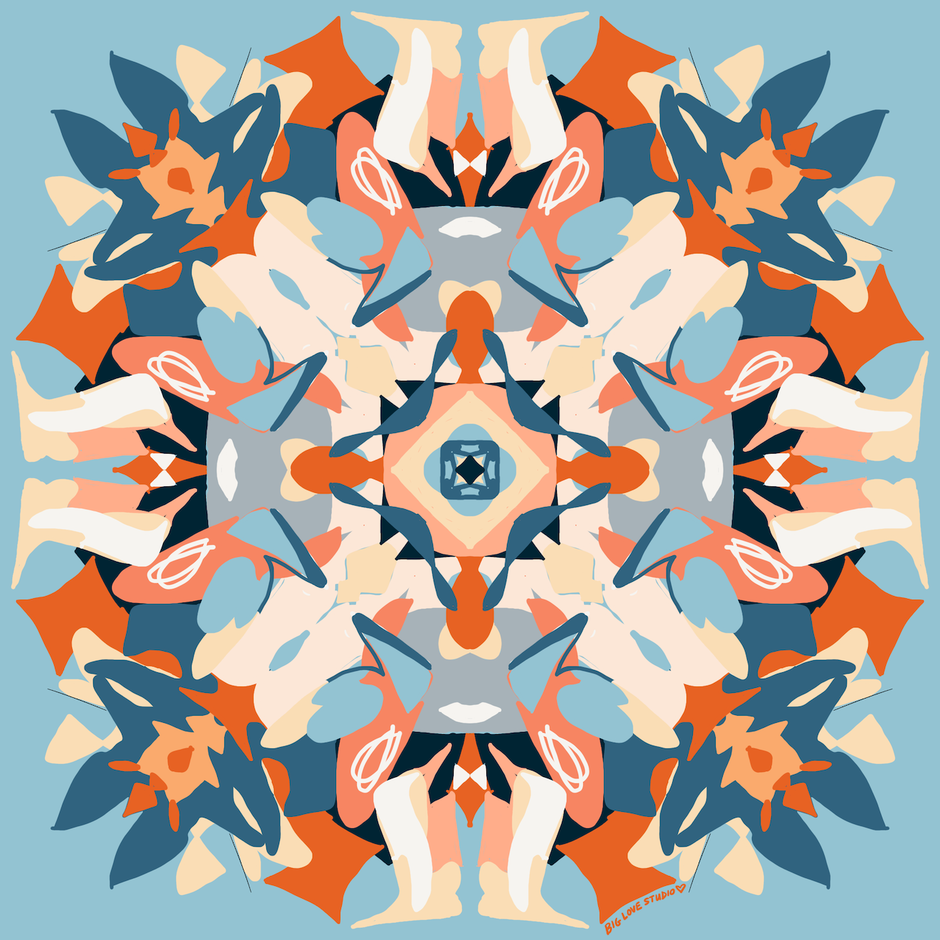 The original blue and orange kaleidoscope pattern used on the woven blanket.
